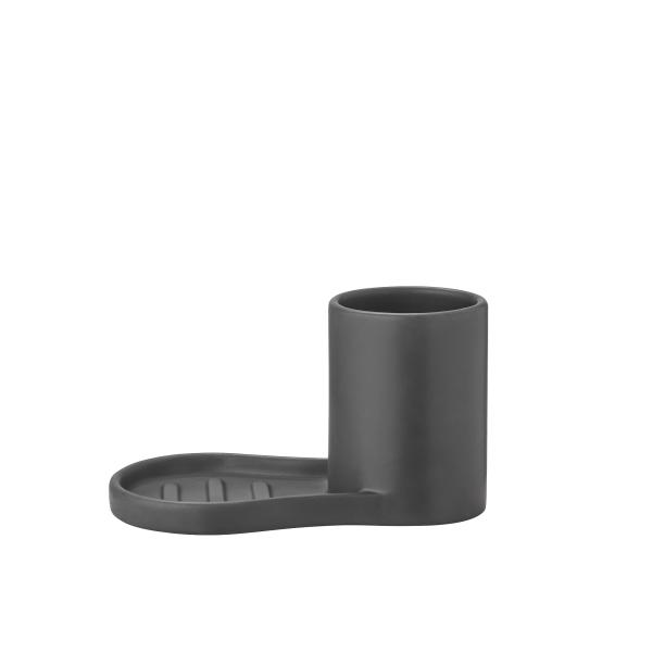 PIRO Dish Set, Black, stoneware, with tray & cup | blomus