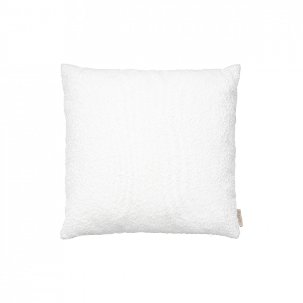 Soft, white decorative pillow with a textured fabric, perfect for home decor.