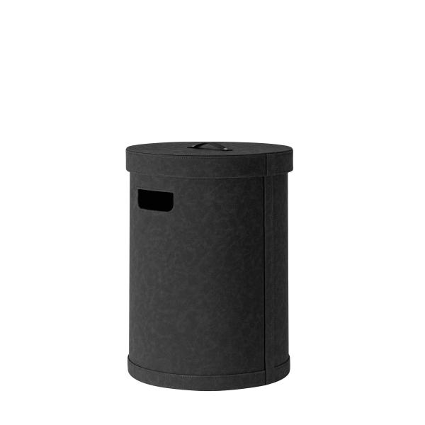 blomus SAHLA laundry basket M, cylindrical, faux suede cover made of PU leather, with lid & handle, stylish laundry storage, colour: black