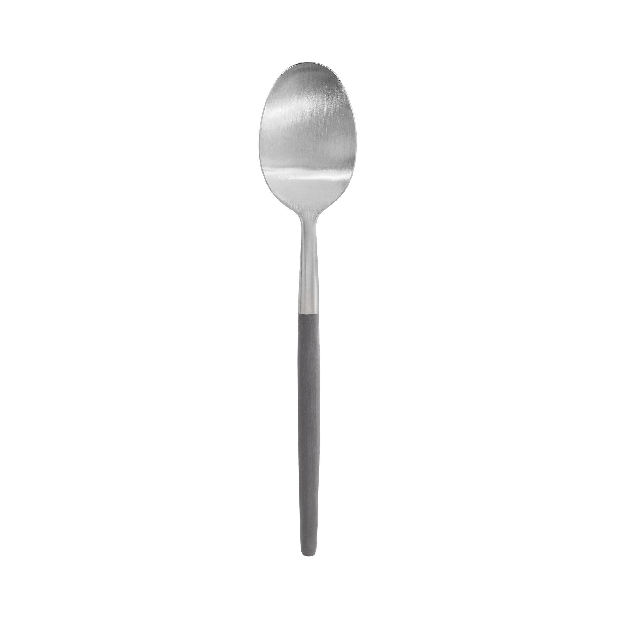 Edelstahl-Löffel auf schwarzem Hintergrund, der ein schlankes Design zeigt.